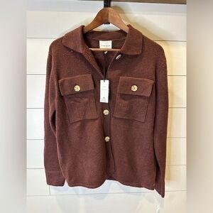 Pink Rose Brown Button-Up Jacket- size Medium